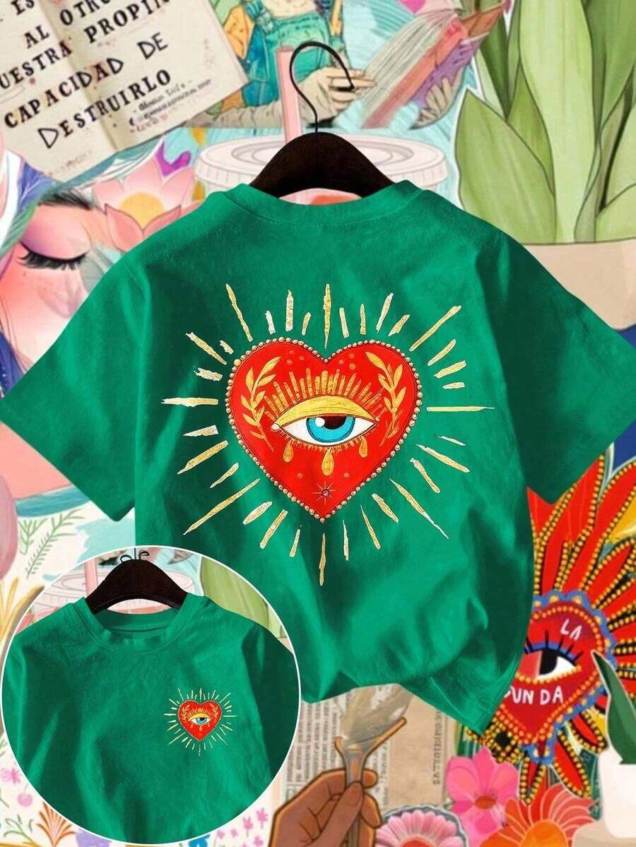 Camiseta de mujer de manga corta, cuello redondo, casual de verano - Verde Oscuro - Ver 1