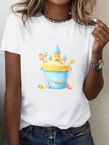 Camiseta Oversize para Mujer Talla, 200gsm de Peso, Cuello Redondo y Corte Holgado% Algodón - Estampo Divertido con Helados e Icespopsesasositos Suaves Transpiroables Camisa Casual Diaria Comodidad Todo-Tiempo Lavable a Maquina - Blanco - Ver 1