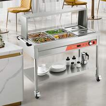 6-Pan Commercial Food Warmer, 6 X 1/2 Pans Electric Steam Table, 1500W Professional Buffet Catering Food Warmer With Shield Undershelf Wheels, Stainless Steel Server For Party Restaurant - 6-pan - View 9