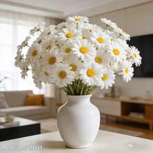 6朵優雅白色仿真菊花，逼真小菊花。高品質仿真花材，適用於DIY婚禮花束、手工花環、新娘手捧花、墓地裝飾、居家餐桌裝飾、臥室與客廳裝飾、生日派對布置、花瓶插花、母親節禮物、戶外庭院裝飾、花藝布置等。本產品不含花瓶容器。 - 彩色 - 查看 2