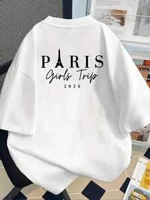 180g Cotton Short-Sleeved T-Shirt - Short-Sleeved T-Shirt With Front And Back Print - Paris, Girls' Trip -  Printed T-Shirt For Women, Spring/Summer, Short-Sleeved, For All Seasons, Modern Outfit - Unisex. - 白色 - 查看 2