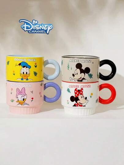 Bộ cốc sứ xếp chồng 330ml hình gia đình Mickey và Minnie của Disney, cốc cà phê/nước chịu nhiệt tráng men dưới lớp men, bộ quà tặng lễ hội cho gia đình.