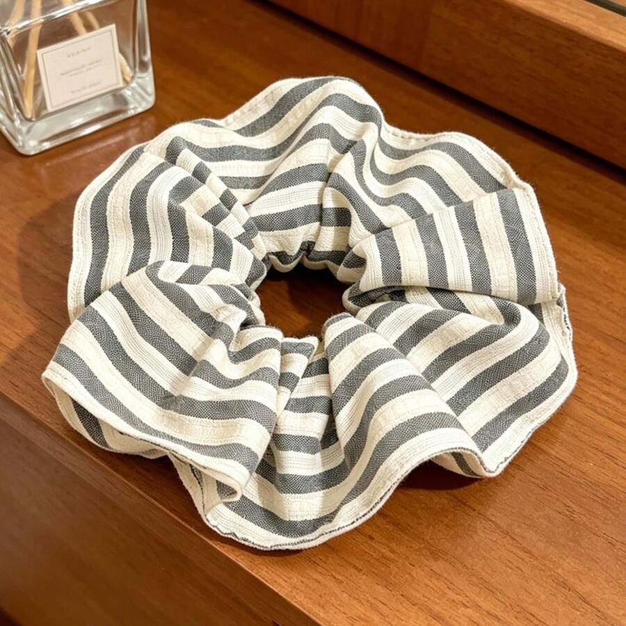 1 chiếc dây buộc tóc sọc kiểu Hàn Quốc đa năng, phong cách đường phố dễ thương cổ điển, chất liệu polyester, phù hợp mọi mùa. - Màu xanh nhạt - Xem 1