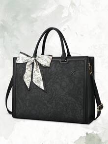 Bolso de tote para computadora portátil de 15.6 pulgadas con múltiples compartimentos, ligero e impermeable, con estampado floral en relieve, para mujer, con bolsillos para bolígrafos, bolsillos de malla y pañuelo de seda, para el trabajo - Multicolor - Ver 2