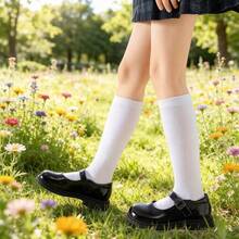 5 Pairs Summer New Back To School White Knee High Socks, Children Long Tube Socks For Spring, Summer, Autumn, Winter, Suitable For 3-5-7-9-12 Years Old Boys And Girls, School Uniform Socks, Graduation Photo Socks, Outdoor Sports Soccer Socks - White - View 1