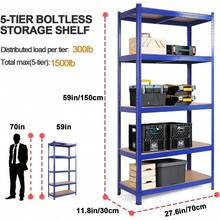 2X PACK 5-Tier Garage Shelves 2pcs Standing Racking Shelving Units Heavy Duty Adjustable Garage Shelving Unit For Workshop/Shed/Office Heavy Duty Racking Shelves Utility - 2x PACK-h 150 X W70 X D 30 Cm-nEW - View 4