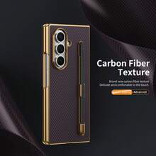 VIETAO 電鍍設計內置筆手機殼，適用於 Galaxy Z Fold 8 Ultra 7 6 5 4，碳纖維紋理手機保護殼 - 紫色 - 查看 2