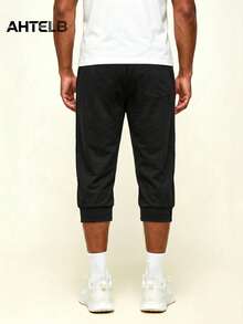 AHTELB Men's Summer Thin Ice Silk 7/8 Length Cuffed Pants, Loose Straight Leg Casual Cuffed Mid-Length Pants, Elastic Waist Drawstring Design, Breathable Quick-Dry Fitness Pants, Anti-Theft Zipper Design, Suitable For Outdoor Leisure, Daily Commute And Running Fitness Wear, Gift For Husband, Boyfriend, Friend, Customer, Father Pants For Men, Gym Clothes Men, Gym Clothes Men - Black - View 2