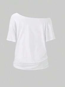 Estilo Y2K, estilo moderno, lo más nuevo de 2026, estilo lindo, estilo casual. Camiseta de gran tamaño  para mujer, talla grande, de verano, holgada, con cuello asimétrico, estampado de cóctel y fruta naranja, estilo Y2K, 180g (tallas S-XXXL). - Blanco 4 - Ver 2