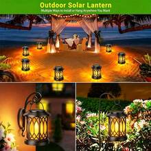 Four Hanging Solar Lights For Outdoor Use Upgraded Flickering Flame Solar Lights Outdoor Waterproof Design Hanging Lantern Decorations Solar Lanterns For Yard, Patio, And Pathway Decor Christmas Decorations (Black) - one-size - View 8