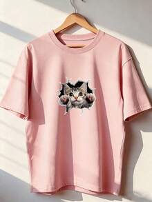 Cute And Realistic Style Short-Sleeve T-Shirt, Fashionable Short-Sleeve T-Shirt For Spring And Summer 2026, Made In Mexico, 180 Grams. Cartoon Print, Couple Design, Suitable For Indoor Or Outdoor Wear. Crew Neck, Unisex, Ideal For Office And Leisure. One-Piece Pack. - PK-P631577SLNDXZGY566 - 查看 1