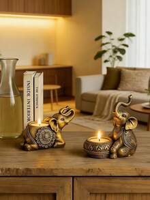 1pc Vintage Gold Elephant Candle Holder, Retro Modern Decorative Centerpiece, Suitable For Fireplace, Wedding, Party, Housewarming Gift, Birthday Gift, Graduation Gift, Cozy Home Decor, Table Decor, Mother's Day Gift, Party Supplies, Family Dining, High-End Restaurant Supplies, Wedding Decor - C - View 9