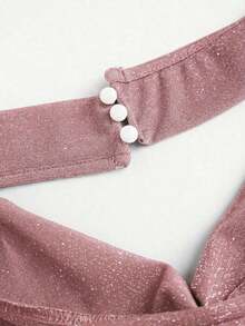 corto de camisola de punto metálico con lentejuelas para mujer, top sexy de espalda descubierta y ajustado al Body - Rosado Sandía - Ver 3