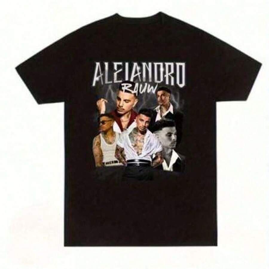 Camiseta unisex de manga corta, camiseta unisex de manga corta, Rauw Alejandro Cantante Gráfico Imprimir Camiseta - Unisexo Bohemio Estilo Negro Tee Con Multi-Foto Retrato Diseño, Redondo Cuello Regular Ajuste Mano Lavar Solo, Para todas las estaciones Informal Desgaste Relajado Ajuste Informal Camisetas Para Familia Y Amigosjugadores hombre, , ,  mujer,romwe hombres, boho chic,maestras regalos,camiseta para conjuntos de mujer con curvas para mu,y2k,playeras hombre, , ,  mujer,romwe hombres, boho chic,maestras regalos,camiseta para conjuntos de mujer con curvas para mu,y2k, - Negro - Ver 1