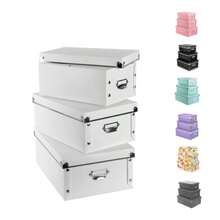 XUCHUN - Caja de almacenamiento decorativa con tapas, juego de 3 cajas de plástico plegables impermeables de varios tamaños para calcetines/oficina blanco - Blanco 3 piezas - Ver 2