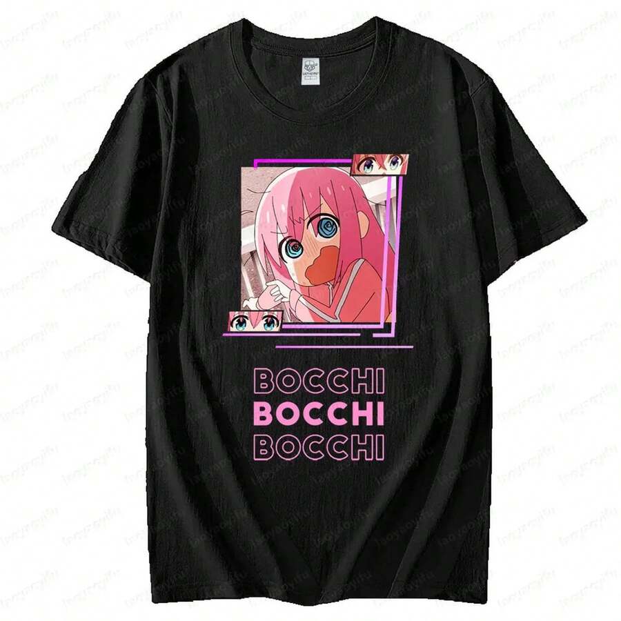 BOCCHI THE R1OCK Camiseta Bocchi linda para entusiastas de la animación M1en WoM1en Camiseta casual de cuello redondo Verano Daily L1ife Camiseta corta unisex de algodón grueso de 220 g, textura suave y tacto agradable, cómoda y agradable para la piel. El estilo clásico y sencillo nunca pasa de moda, adecuado para ir al trabajo, hacer deporte, viajar, vacaciones y cualquier ocasión informal. - Negro - Ver 1