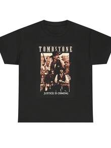 Camiseta unisex T-Tombstone Vintage Western Justice Is Coming para hombre y mujer, suave, esencial para la moda casual de calle en todas las estaciones, estilo versátil para todas las estaciones, ropa diaria asequible y regalo perfecto para fans y amigos. Con un corte nítido y estilizador, esta prenda crea un aspecto limpio y vibrante cuando se lleva puesta.Su silueta holgada pero favorecedora se adapta a todo tipo de cuerpos, ofreciendo un estilo que es a la vez casual y con un toque de elegancia. - Negro - Ver 6
