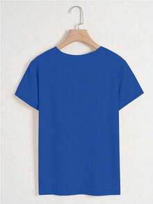 Playera Para Mujer  Camiseta De Mujer De Unicolor De Manga Corta Y Cuello Redondo, VersáTil Y Casual - Azul - Ver 4