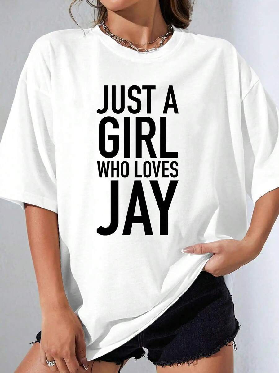 Women's T-Shirt With Fun "Who Loves Jay" Design And Personalized Name - Comfortable Fit In Options And White - Casual Crew Neck - Soft And Breathable For All Seasons - Sporty And Casual Short Sleeve Style - Versatile Gift Idea, Suitable For Women And Mothers, Clothing - 白色 - 查看 1