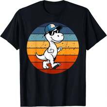 Camiseta retro con estampado de dinosaurio Tyrannosaurus Rex para ni?as y ni?os, camiseta de regalo con dise?o original, camiseta divertida. - Negro - Ver 2