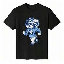 Men's Classic Cut Cotton T-Shirt With A Retro Graphic Design Of The UNC Tar Heels Mascot In Striking Black And White, Soft And Breathable, Ideal For Everyday Wear, Perfect Gift For Sports Fans, Goes Great With Jeans And Shorts. - 黑色 - 查看 6