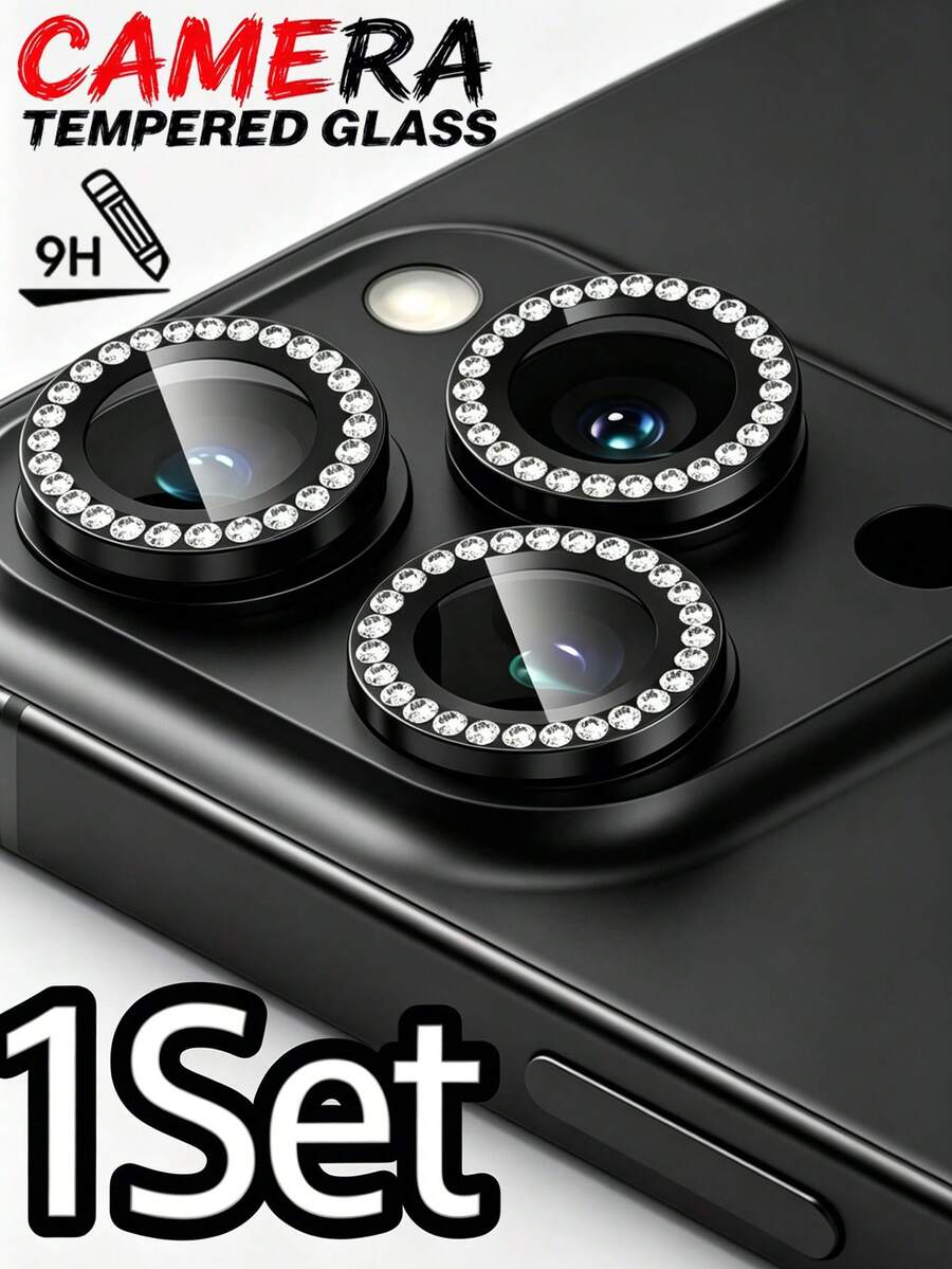 MSRI 1 Set - Black Rhinestone Decorated Lens Protector, Using Advanced Adhesive Technology, Firmly Attached, No Bubbles, No Peeling. Ultra-Clear Transparent Imaging, Keeping Every Photo In High Definition Detail. High-Hardness Material, Effectively Resists Scratches From Sharp Objects, No Fear Of Friction From Keys, Coins And Other Items In Daily Use. Compatible With IPhone