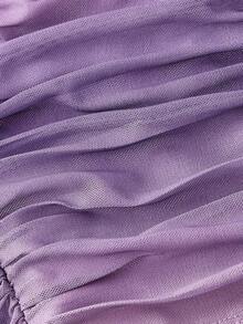 Top crop de hombros descubiertos fruncido bajo asimétrico - Morado - Ver 4