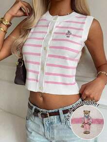 Chaleco tipo cárdigan con cuello en V rosa Jsfg para mujer, ideal para salir. - Rosa 4 - Ver 12