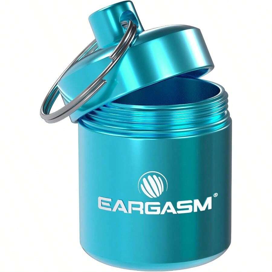 Eargasm Keychain Earplug Travel Carrying Case - Convenient Metal Waterproof Keychain Container Perfect For Traveling With Ear-Plugs, Pills, Medicine And Small Items On-The-Go - Blue, 1.06 Inx 1.6 In - 標準藍 - 查看 1
