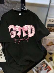 Print T-Shirts Women's Letter Basic T-Shirts For Women Fun T-Shirt Cotton T-Shirts For Women Sweet Tween Girl Sweater With Butterfly And Letter Pattern, Crew Neck T-Shirt, New Spring/Summer Collection PVJC - 黑色 - 查看 10