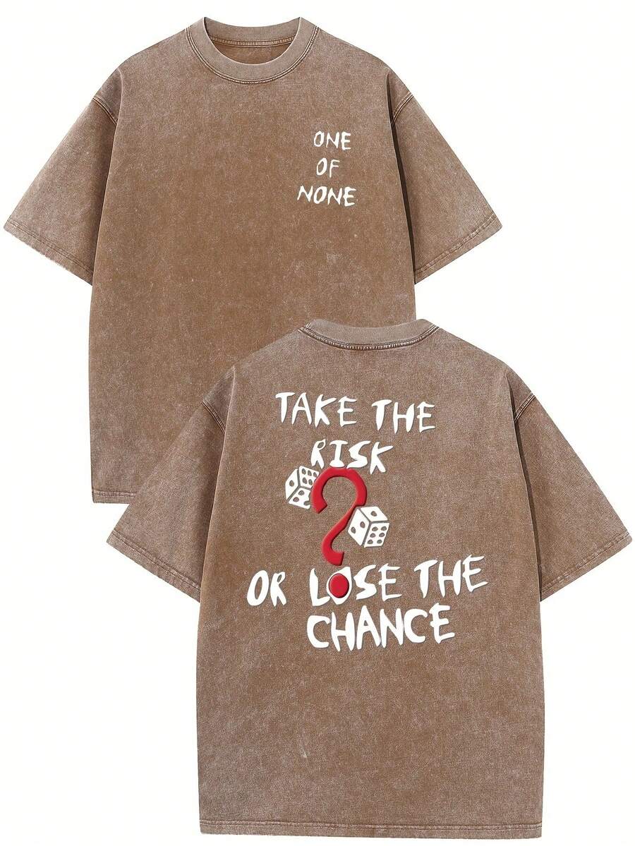 Aventura o Pierde La Oportunidad camiseta vintage lavada algodón de alta calidad estampado estilo antiguo ropa de verano hombros caídos cuello redondo manga corta playeras de hombre camiseta de mujer nacional envio - marrón café - Ver 1
