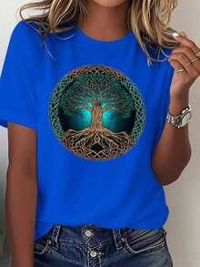 ComfortableCamisetas con Estampados Gráficos, Color Sólido, Camiseta Estampada para Mujer, Cómoda, Versátil, Casual, Manga Corta, 100% AlgodónLoose Versatile Short Sleeve T-shirt for Women - Negro - Ver 7