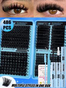 486/558 Cluster D-Roll Fluffy And Comfortable False Eyelash Set, Including Sunflower, Oblique Flying Single Cluster False Eyelashes, Suitable For Beginners Eyelash Tutorial, Thick And Dense DIY Segmented False Eyelashes, Including Glue, Sealer, Tweezers, Eyelash Brush, Magnifying Eye Makeup, Lightweight And Reusable - Multicolor - View 14