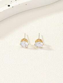 Bông tai đính đá Zirconia mạ vàng 14K, kiểu dáng unisex, chất liệu thép không gỉ mạ bạc/vàng, kích thước 3-4-5-6mm, phù hợp đeo hàng ngày. - Như thể hiện trong hình ảnh - Xem 10
