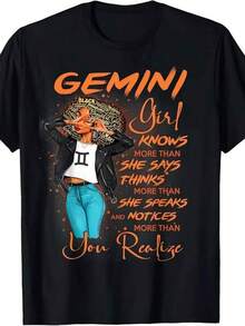 Camiseta unisex de manga corta, Verano 2026, con estampado inspirado en la astrología de Géminis que transmite poder.Transpirable.Talla Grande - Cuello Redondo Para Mujer.Embrace Gemini Spiritplayeras hombre,spiderman,, mujer,romwe men,boho chic,maestras regalos,camiseta para mujerconjuntos curvy para mu,y2k, - Negro - Ver 1