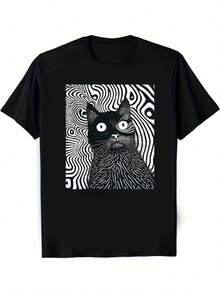 Camiseta unisex de manga corta, 180G, con diseño de gato psicodélico, estilo gótico pastel, grunge, punk, strangecore.|IgualEstiloparaHombresYMujeres,2026Verano,De manga corta,Impreso,TripulaciónCuello,LigeroEstiramientoTela,RegularAjusteDibujoPlayeras con estampadohombre, , , Dazymujer,romwehombres, bohochic,maestrasregalos,camisetaparaconjuntos de mujercon curvasparamu,y2k, - Negro - Ver 6