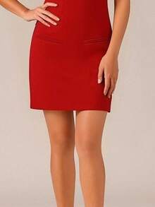 Short Plain Dress Spring 2026, Round Neck With Casual Style Pockets - Red - View 3
