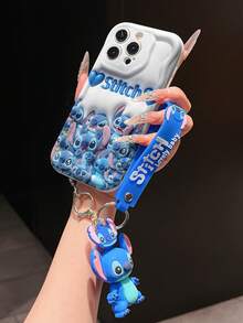 Funda de teléfono de Disney Lilo y Stitch: Funda de teléfono suave con borde de patrón esponjoso 3D y un gratis lindo brazalete de cadena con colgante de Stitch, Lilo, Ángel, para Apple 17 Promax 17 Pro 16 15 14 13 12 11 Pro Max XS Max X XR - Blanco - Ver 4