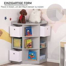 Children's Corner Shelf With 3 Storage Boxes, Toy Storage For Children Aged 3 To 12 Years, Grey, 57.4 X 57.4 X 94 Cm - 灰色 - 查看 4