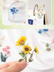 40 piezas/paquete Pegatinas florales de PET, materiales de decoración de flores para scrapbooking, diario, manualidades DIY - A - Ver 7
