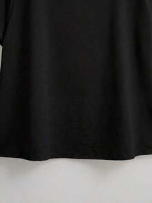 Versatile And Casual Everyday Short-Sleeved T-Shirt With Round Neck And Faux Pearl Embellishments For Plus-Size Women - 黑色 - View 3