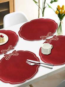 1/2/4pcs, Festive Bow Fabric Placemat, Suitable For Wedding Party Table Decoration Placemat, PVC Hot Stamping Placemat Simple Fashion Table Mat, Coffee Machine Mat, Non-Slip Heat Insulation Mat, Suitable For Wedding Parties, Festive Celebrations, Picnic Camping, Birthday Banquet Table Decoration Placemat - Multicolor - View 3