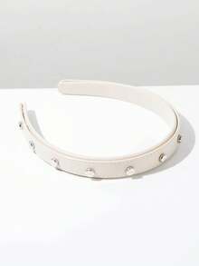 1pc Solid Color Retro PU Leather Thin Headband, Versatile Stylish Maillard Color Hair Accessory For Women, Suitable For Daily Outfit Matching In Summer Hairband - Beige - View 2
