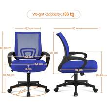 Modern Ergonomic Office Chair Adjustable Swivel Mesh Computer Chair With Back Support Arms Wheels For Home Work Students Study Black - 藍色 - 查看 3