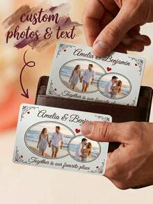 1pc Custom Photo Aluminum Couple Keepsake Card, Personalized Text Wallet Insert Card. Customizable Couple Souvenir Card With Personalized Names And Photos. - Silver - View 8