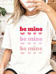 TrendyWomen Casual T-Shirt, Heart Print For Valentine's Day, Skin-Friendly Pure Cotton Fabric, Ideal Gift For Ladies On Holidays, Suitable For Daily Dates And City Outings, Easy To Wash And Maintain, Pairs Perfectly With Jeans For A Romantic And Sweet Style. Everyday Wear. - 白色 - 查看 1