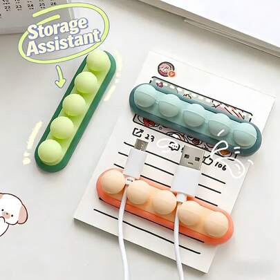 1个桌面固定式线缆整理器，硅胶线缆管理集线器，自粘式绕线器，用于数据线缠绕和收纳
