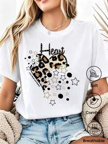 180g Made In Mexico, Spring/Summer 2026 Fashion Short Sleeve T-Shirt, Cartoon Print, Couple Style, Underwear/Outerwear, Casual Round Neck For Office, Unisex One Piece Top - 白色的 - 查看 1