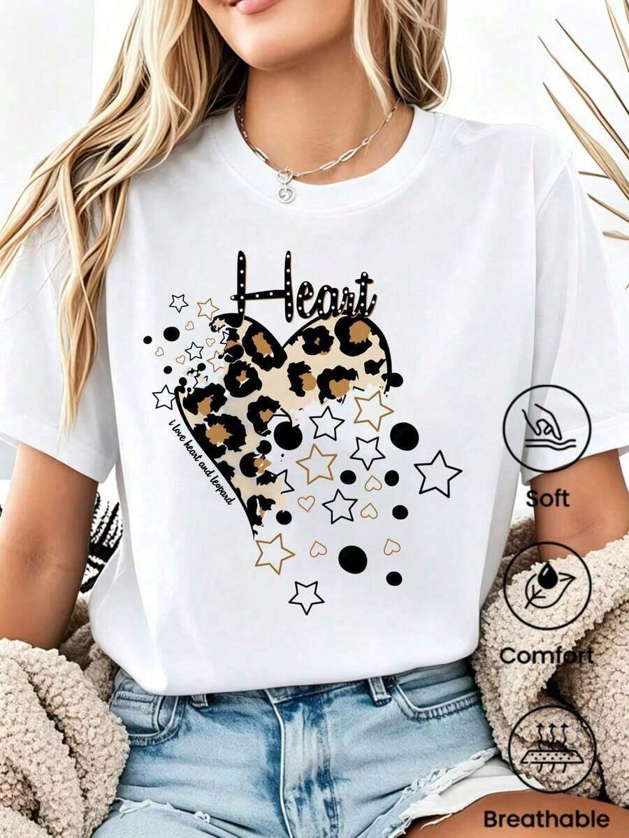 180g Made In Mexico, Spring/Summer 2026 Fashion Short Sleeve T-Shirt, Cartoon Print, Couple Style, Underwear/Outerwear, Casual Round Neck For Office, Unisex One Piece Top - 白色的 - 查看 1