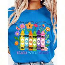 |   100% Algodón Puro y Transpirable | Camiseta de Agradecimiento para Maestras Talla Grande - Gráfico de Enseñanza con Corazón, Colores Pastel - Algodón Suave y Transpirable Regalo Diario para Maestros para el Día del Maestro, Regreso a Clases - Ropa Casual para Maestras, Top Unisex para Verano100% Cotton - Azul 1 - Ver 5